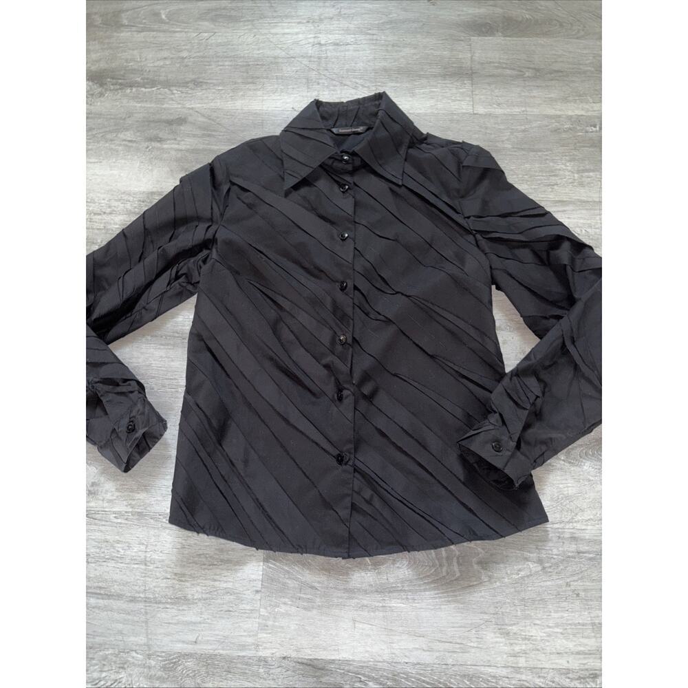 Samuel Dong Shirt Womens Small Black Textured Sz Small Button Down Blouse